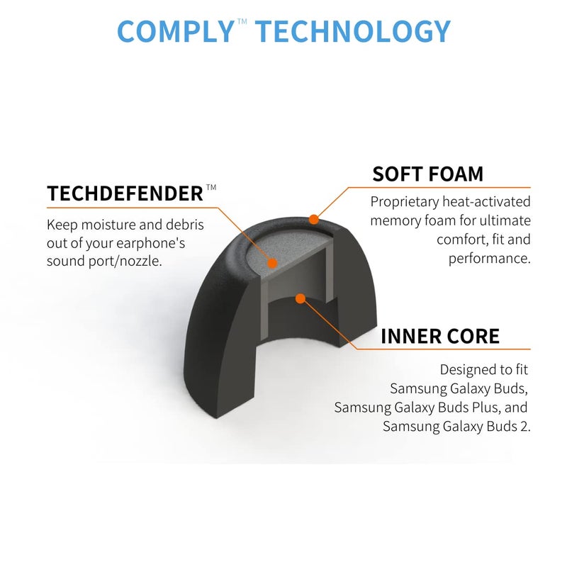 Comply Memory Foam Replacement Earbud Tips for Samsung Galaxy Buds, Galaxy Buds 2, Galaxy Buds Plus + | Ultimate Comfort, Secure Fit, Superior Noise Isolation | Black, Medium (3 Pairs) - Image 4
